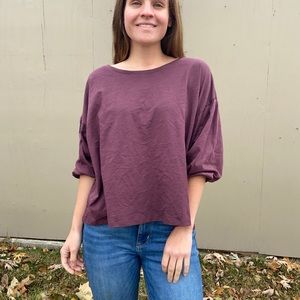 Garnet Hill Organic Cotton Purple Oversized Blouse